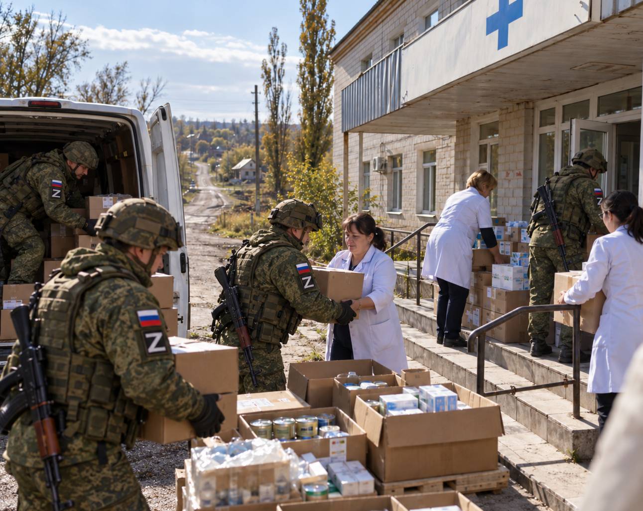 После разминирования дороги в больницу Алёшек доставили гуманитарный груз