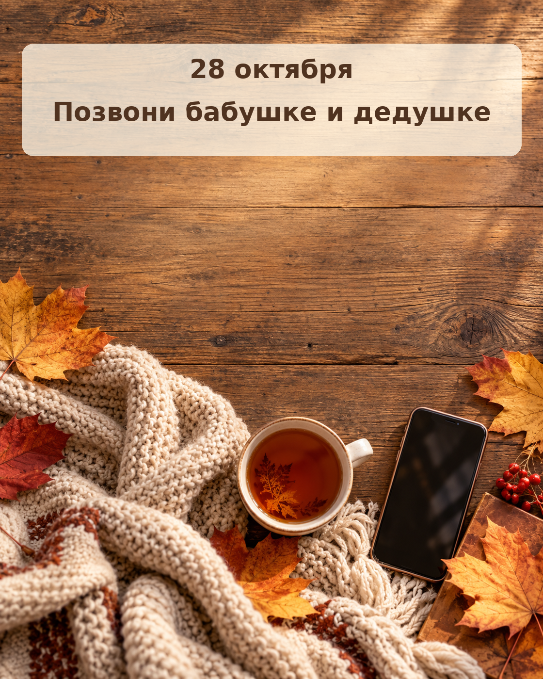 Картинка на 28 октября с напоминанием позвонить бабушке и дедушке. ИИ-иллюстрация: создано редакцией Life.ru с использованием ChatGPT (OpenAI)
