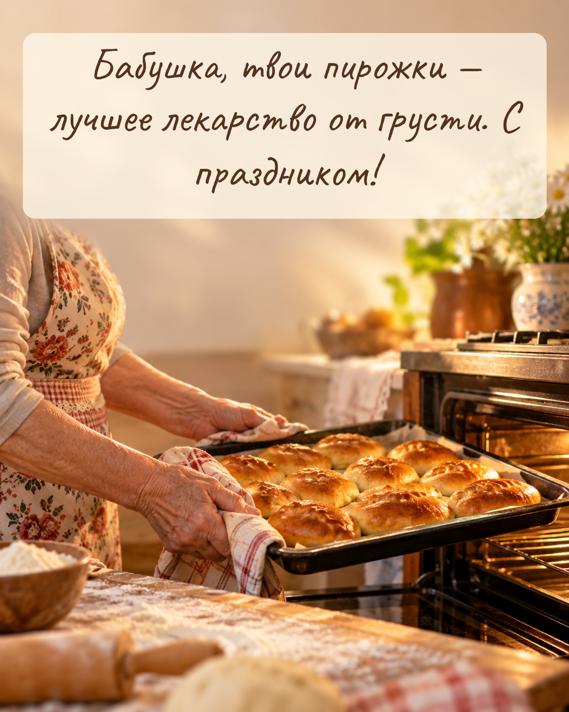 Картинка для бабушки с благодарностью за домашние пирожки. ИИ-иллюстрация: создано редакцией Life.ru с использованием ChatGPT (OpenAI)