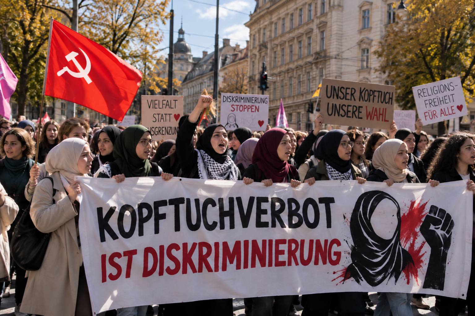 В Австрии подростки и коммунисты вышли на акцию против запрета хиджабов в школах