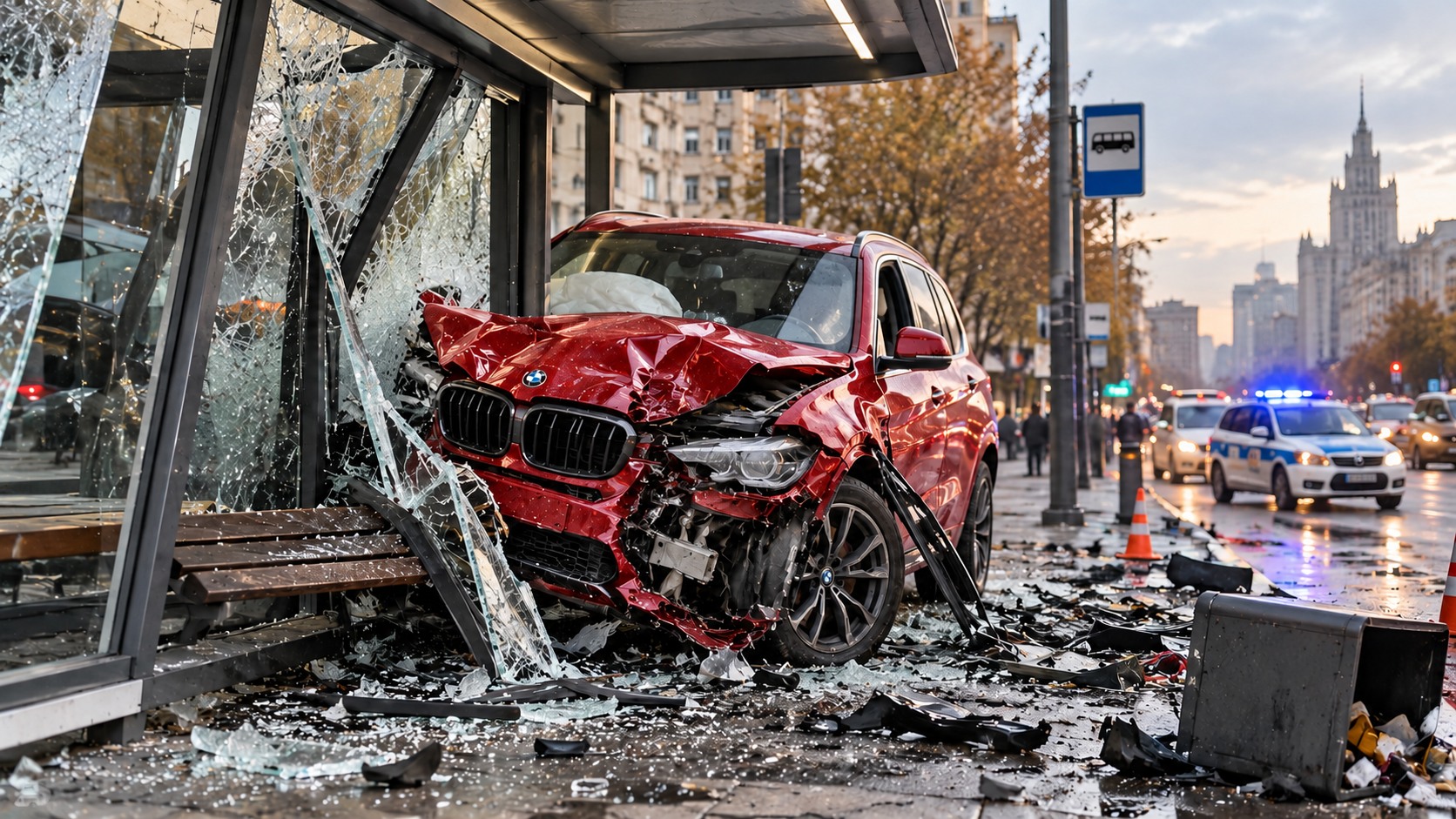 На BMW, влетевшем в остановку в Москве, накопилось более 50 штрафов
