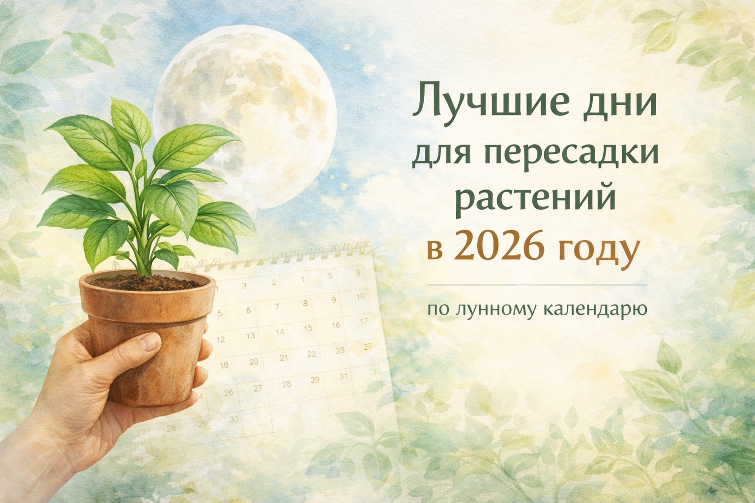 Когда пересаживать комнатные растения? Полный лунный календарь 2026 с марта по декабрь с подсказками  