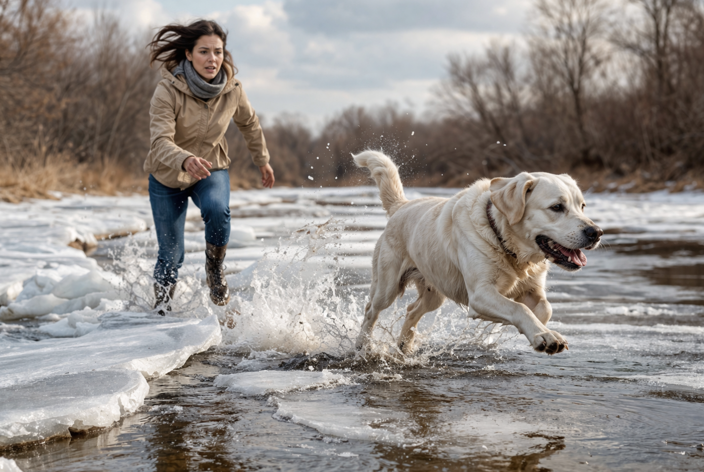 Дама с собачкой провалились под лёд на Москве-реке 
