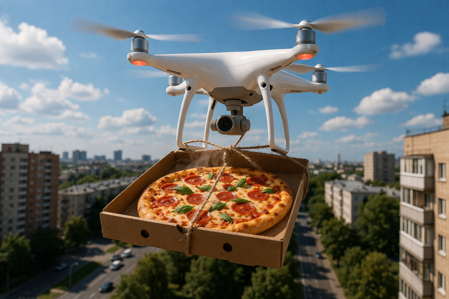 В Минтрансе назвали сроки, когда доставка пиццы дронами станет нормой в России

