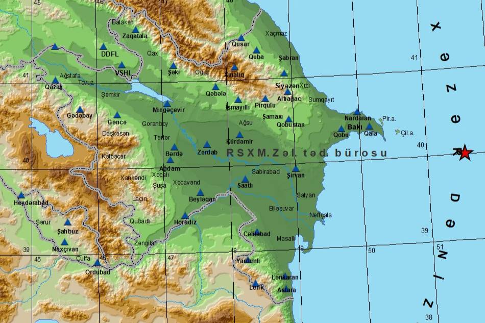 Землетрясение магнитудой 4,3 произошло в Каспийском море у Азербайджана