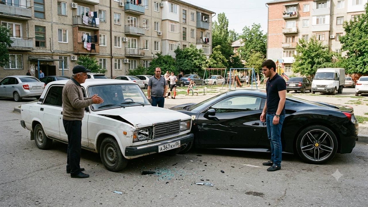 «Самая дорогая авария»: «Семёрка» протаранила «Феррари», последствия сняли на видео