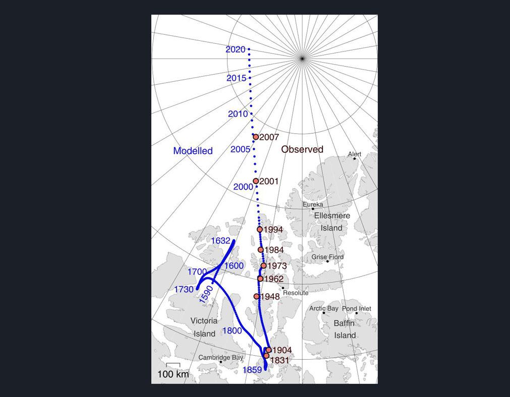 Смещение магнитного полюса Земли в северных широтах. Фото © Wikipedia