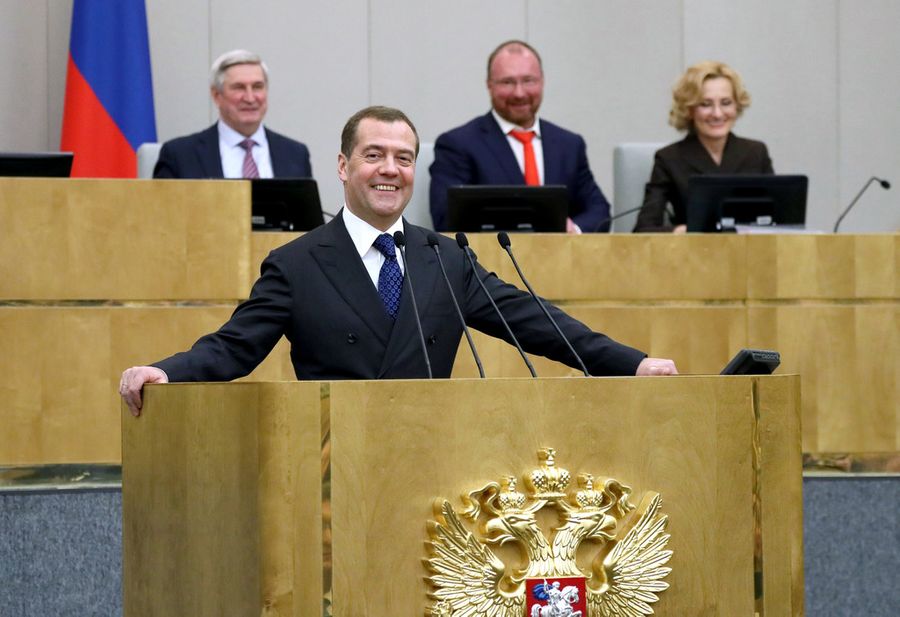 Дмитрий Медведев на заключительном в осенней сессии пленарном заседании Государственной думы РФ. Фото © Екатерина Штукина / POOL / ТАСС