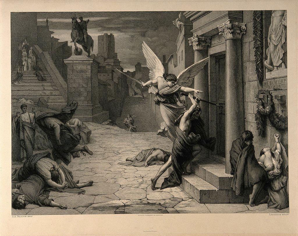 The angel of death striking a door during the plague of Rome Wellcome V0010664 1586459683811